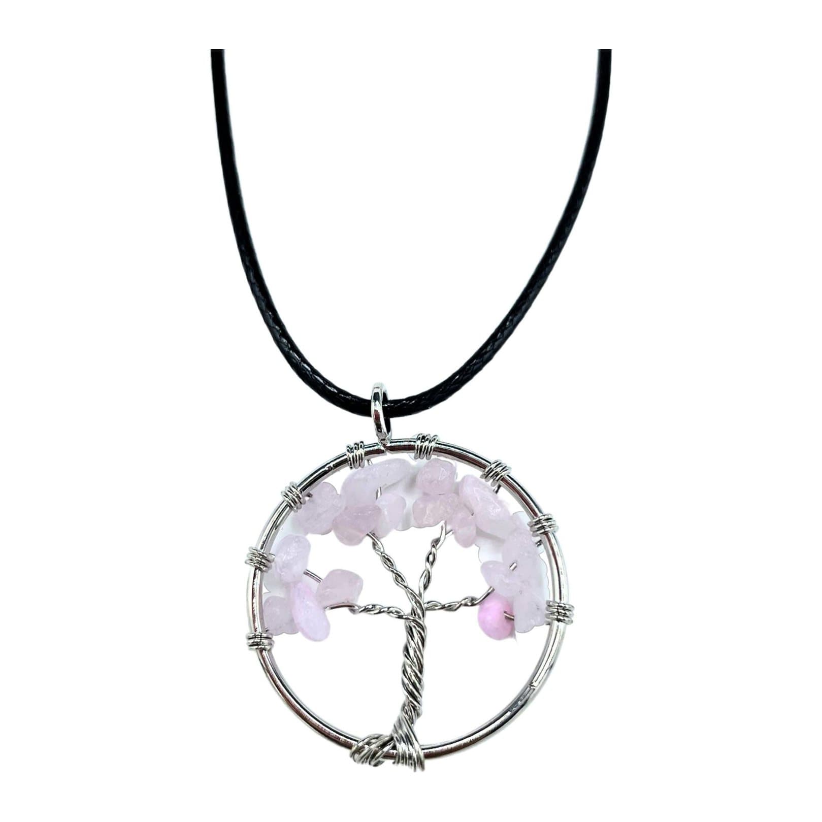 Rose quartz tree of life pendant with a blush-pink gemstone