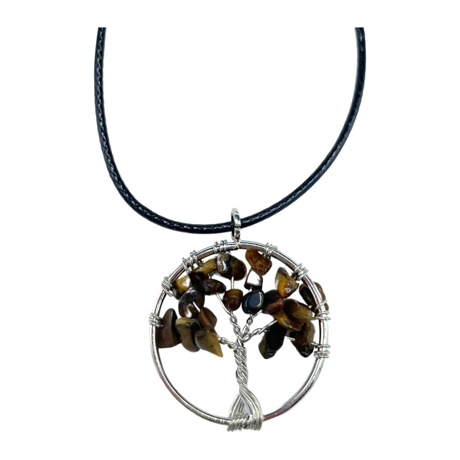 Tree of Life pendant with a Tiger Eye gemstone in golden-brown tones