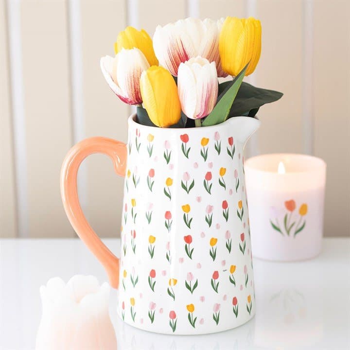 Tulip print ceramic flower jug