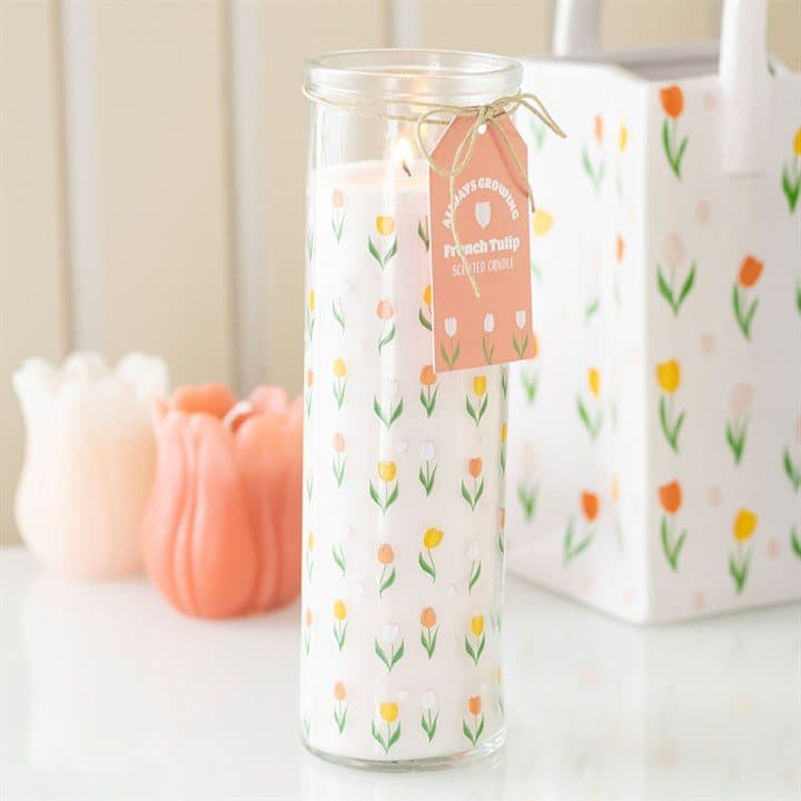 Tulip print tube candle
