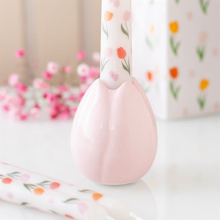 Ceramic tulip shaped candle holder for taper candles