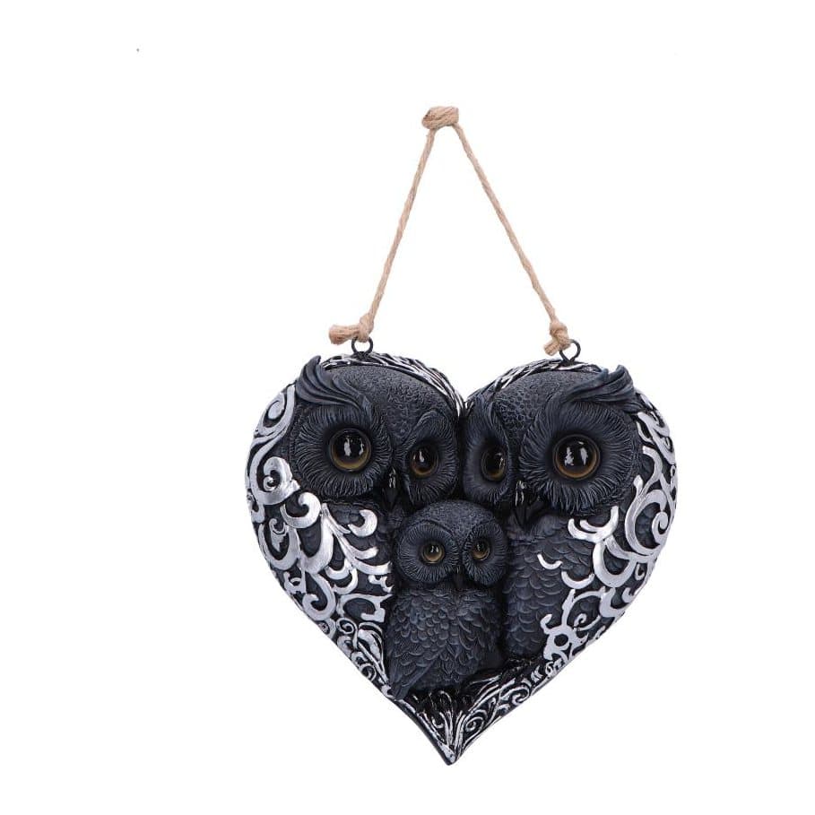 Twilight Trio wall hanger with a family of owls in a heart-shaped plaque
