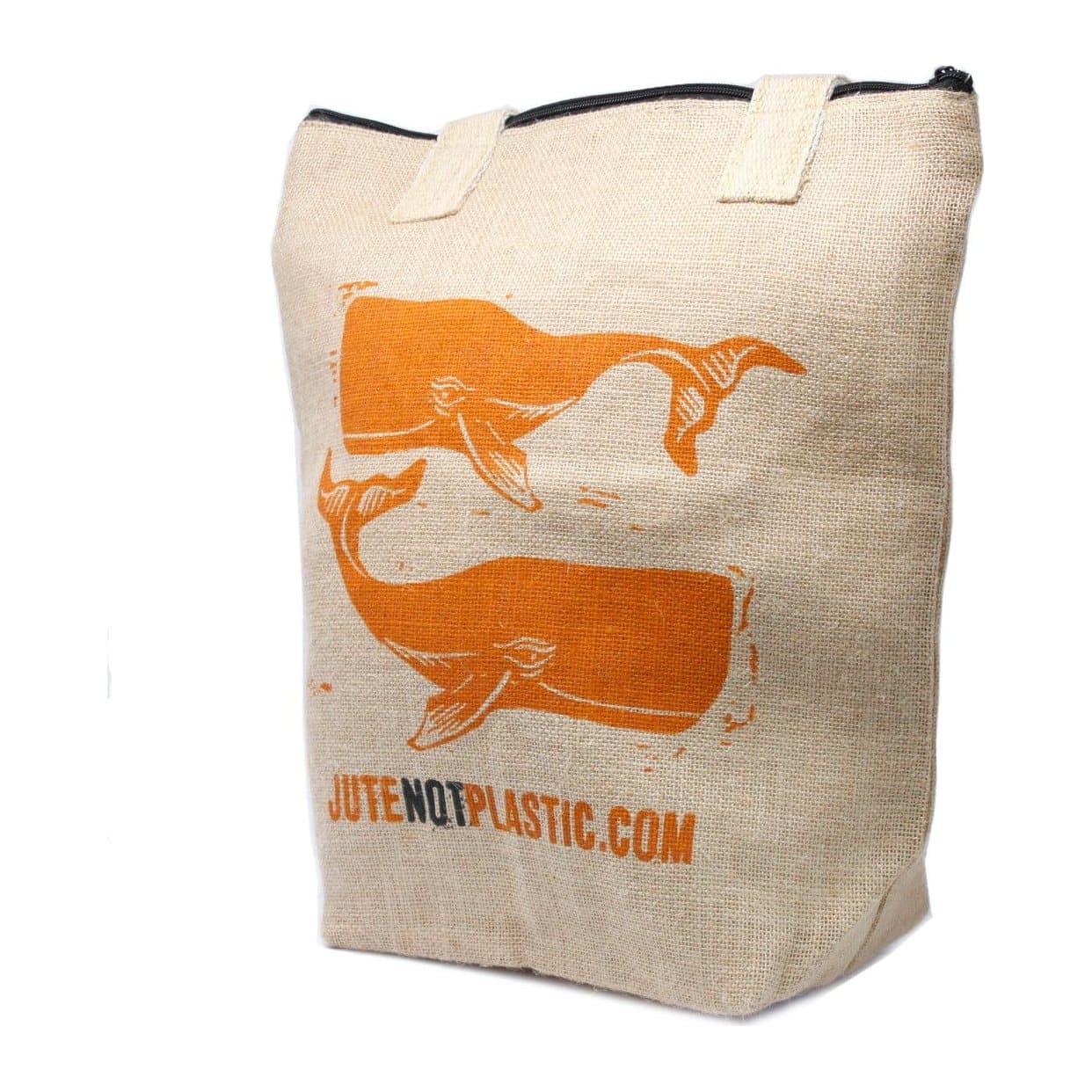 Two Whales jute shopping bag with zip and cotton handles