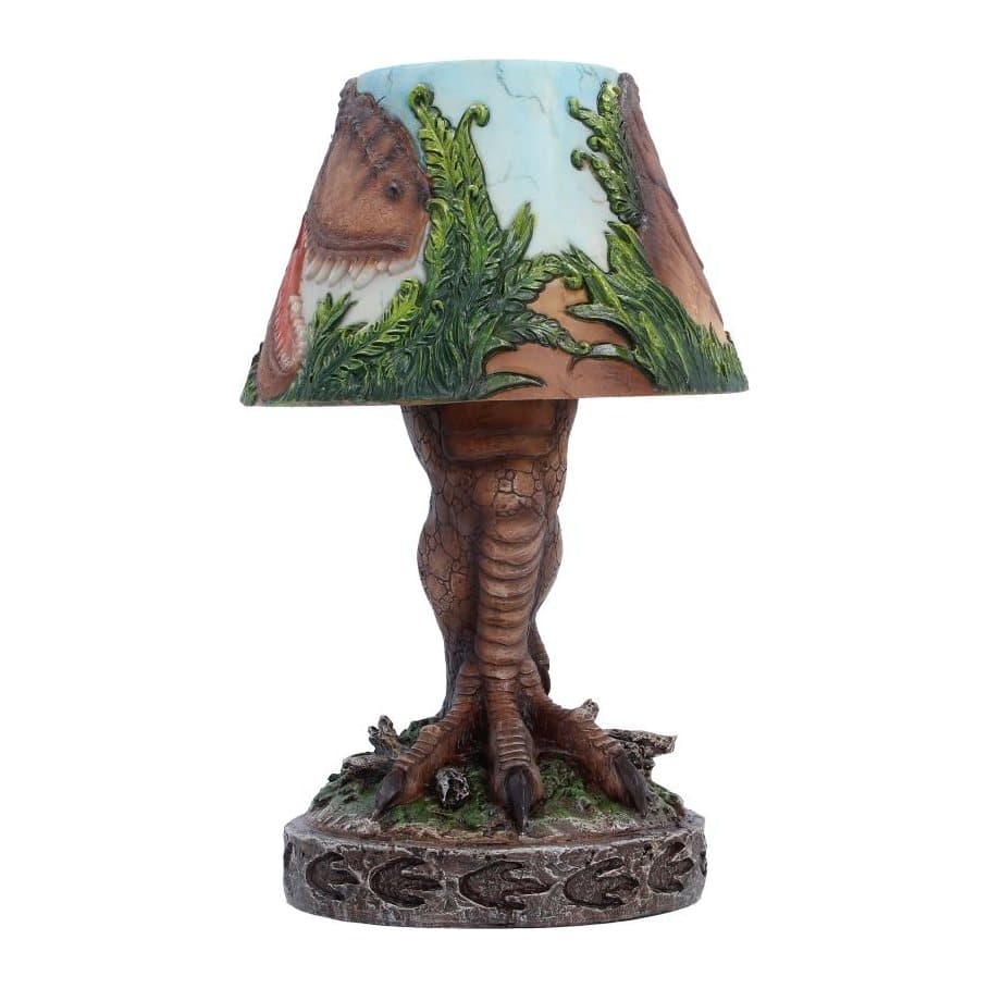 Hand-painted resin T. rex lamp with a footprint decorated base