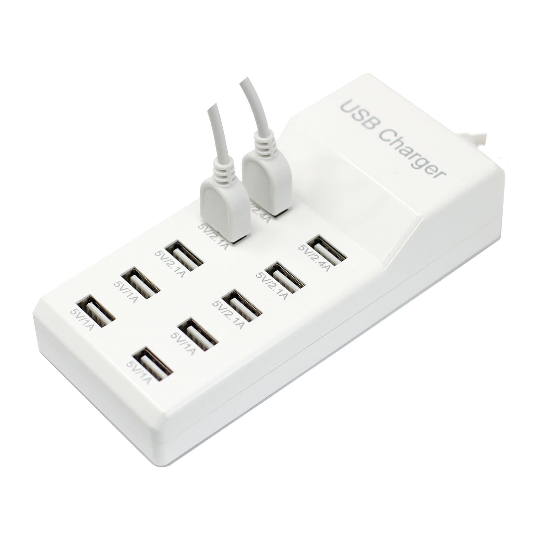 10 port USB charging station with LED display and cord