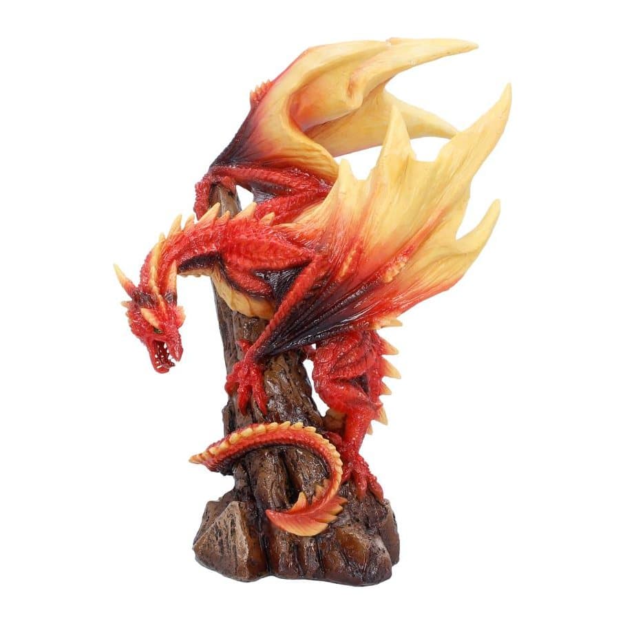 Vermilion Inferno dragon figurine in red and orange tones on a spiked rock