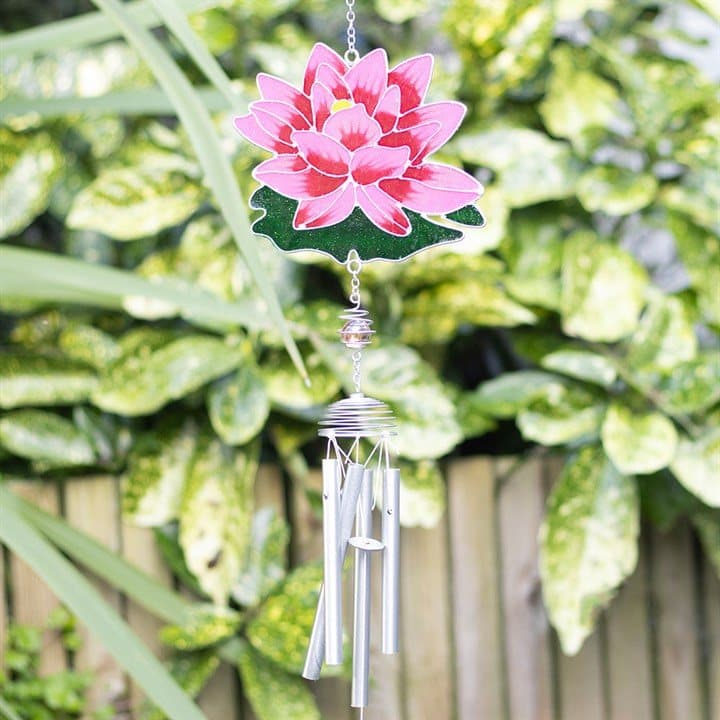 Pink resin water lily windchime with metal chimes