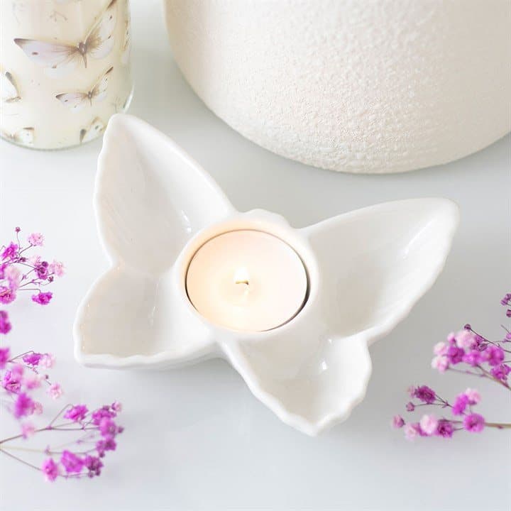 White butterfly tealight holder