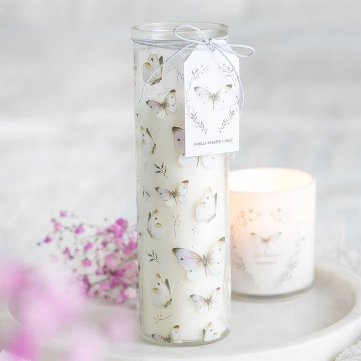 White butterfly print tube candle