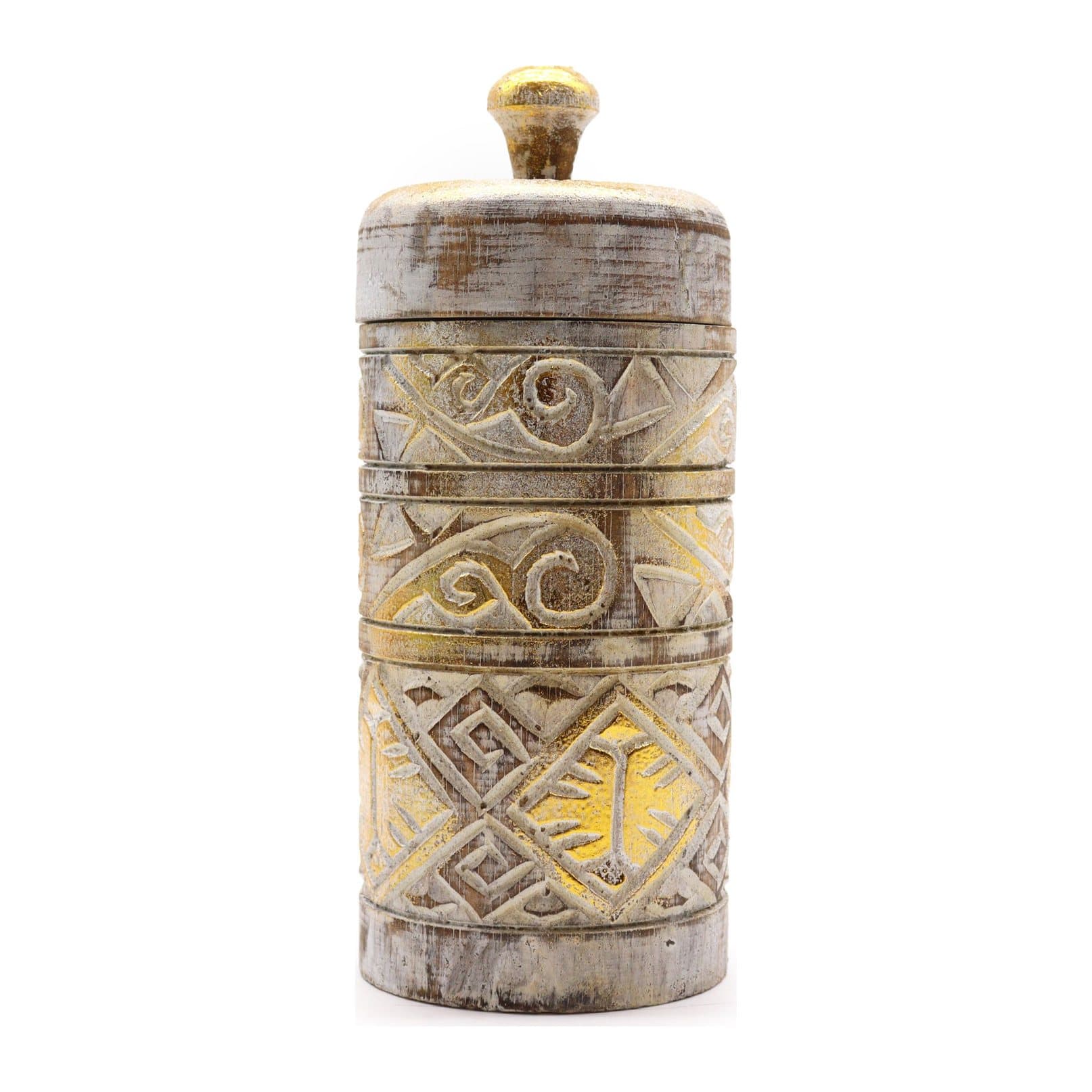 Tall white and gold wooden container