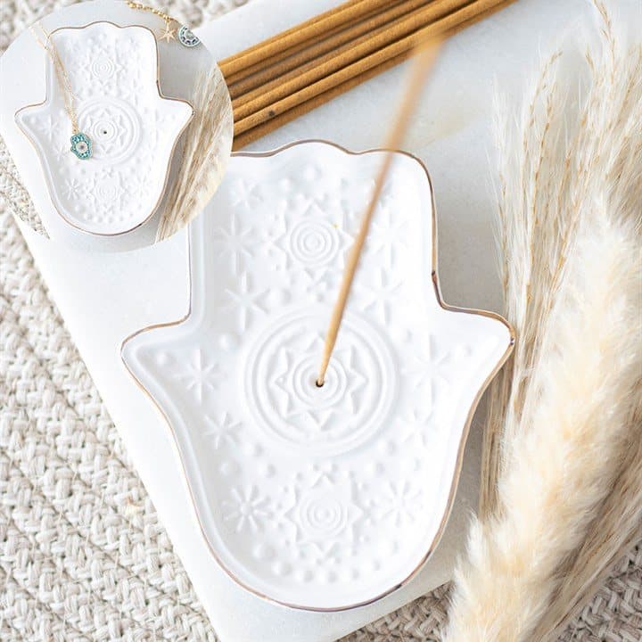 White Hamsa incense holder and dish