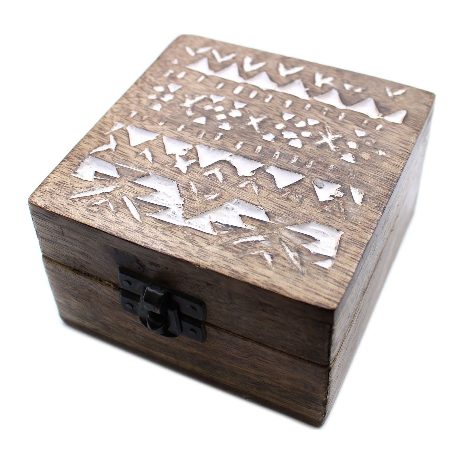 Whitewashed carved wooden box