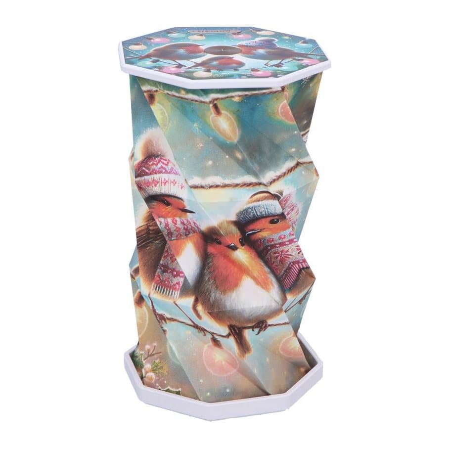 Foldable lamp with winter robin artwork