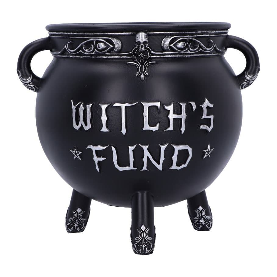 Witch's Fund cauldron money box in hand-painted resin