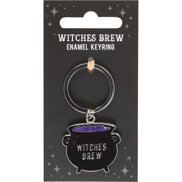 Witches Brew cauldron keyring in alloy on a header card