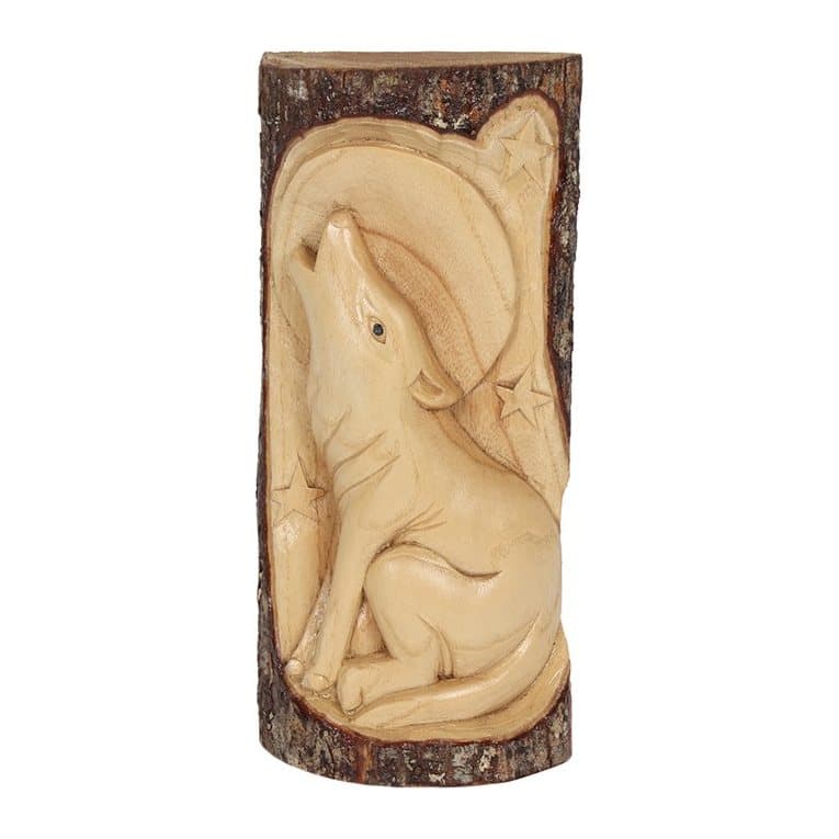Handcarved wooden wolf wall plaque, tall and slim