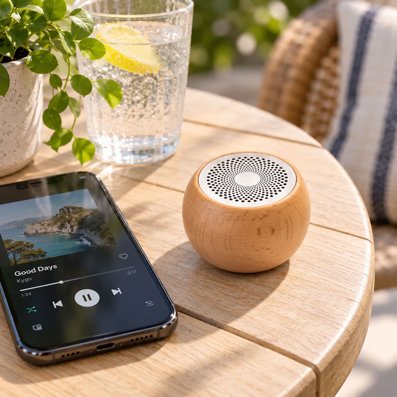 Wood-finish mini Bluetooth speaker