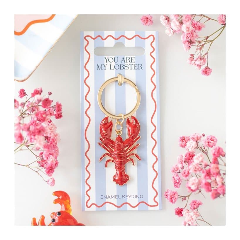 Red enamel lobster keyring on a Euro hook