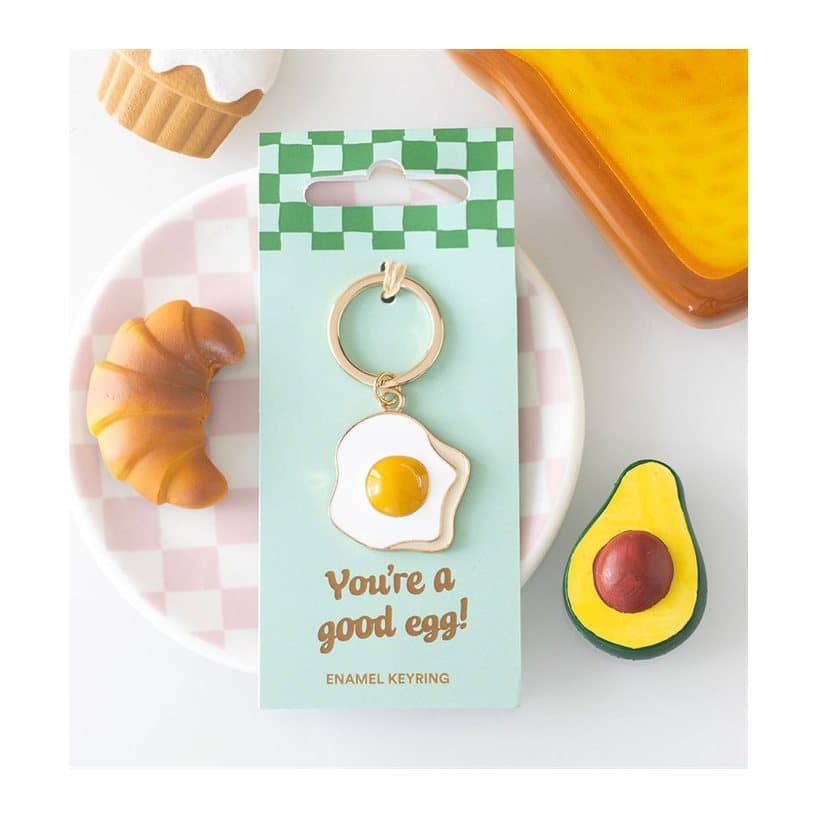 Bright enamel egg keyring on a cardboard back with Euro hook