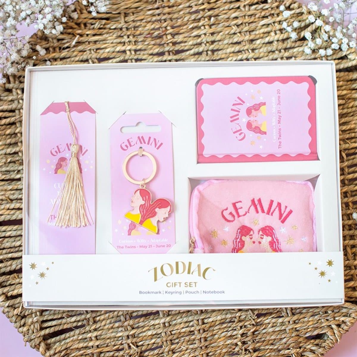 Zodiac gift set with a keyring, bookmark, notebook and pouch