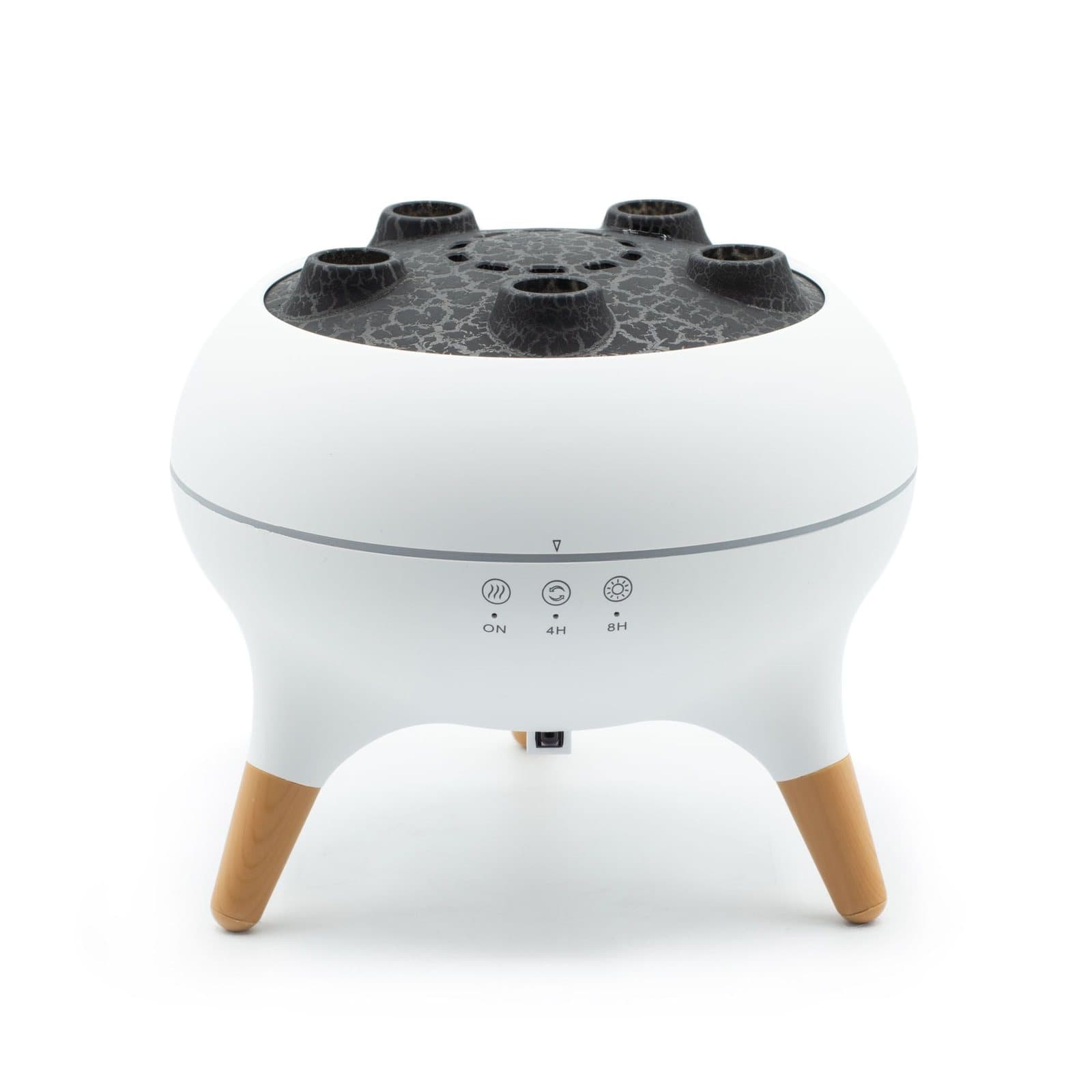 Rounded jellyfish aroma diffuser on wooden-style legs with a colour-changing LED light
