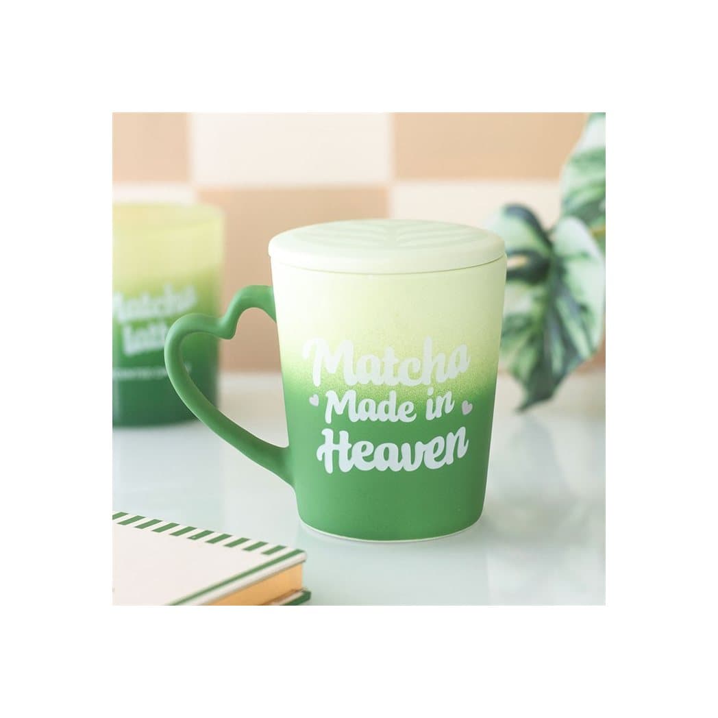 Ceramic Matcha Made in Heaven mug with a matching coaster lid