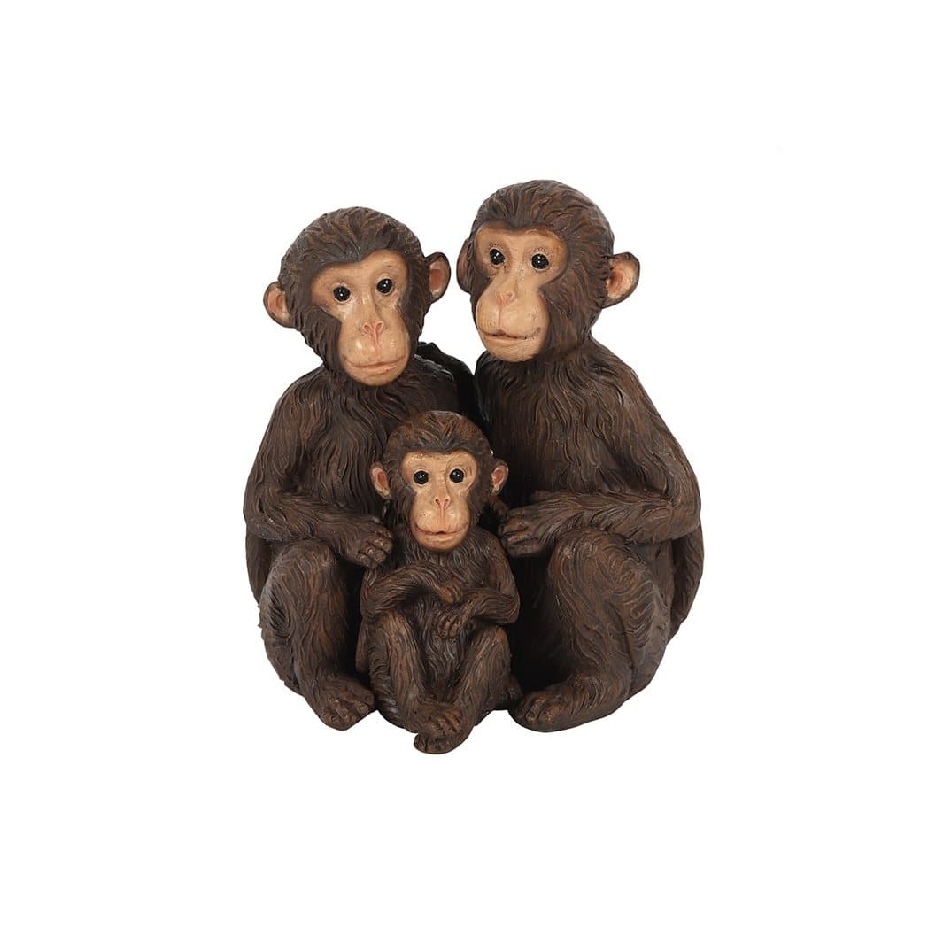 Resin monkey family ornament of three monkeys fitted together, with its picture box