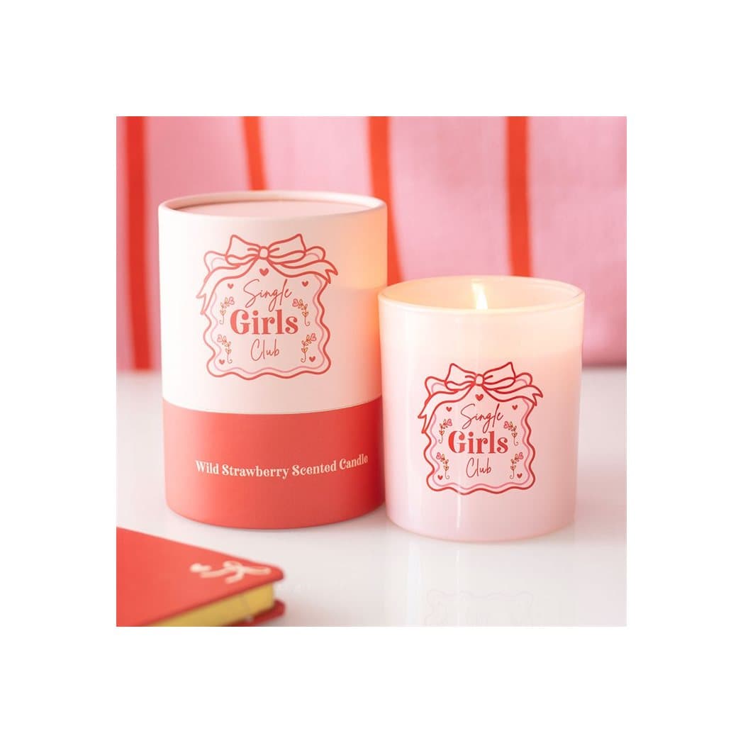Single Girls Club Wild Strawberry candle in a pink glass jar