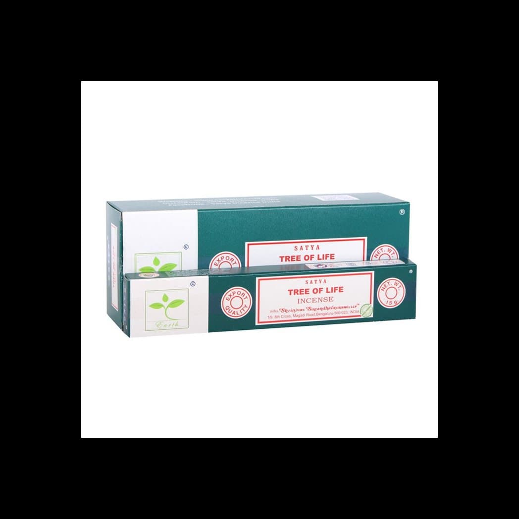 Colour cardboard box of Satya Tree of Life Earth incense, six packs