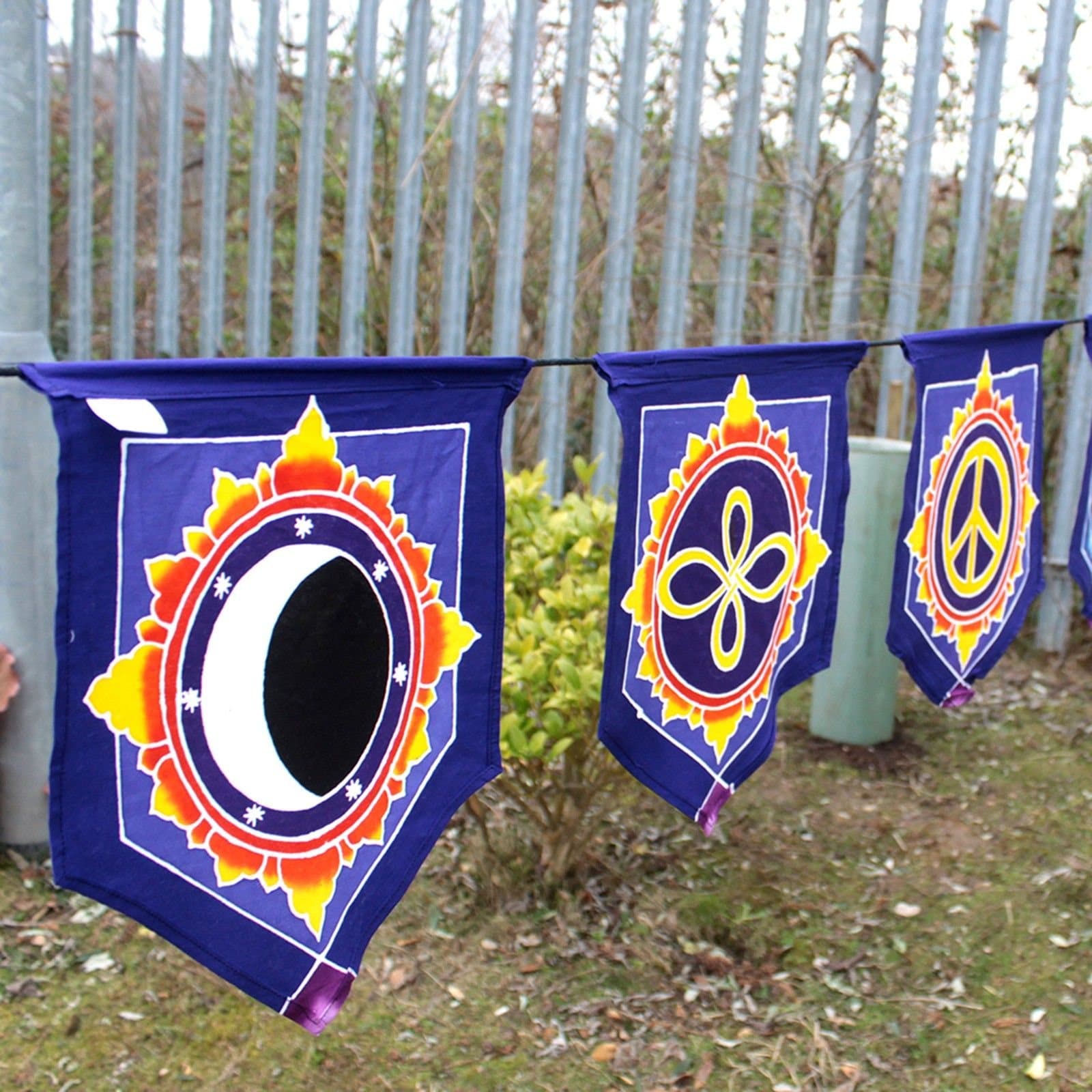Batik 7 flags banner with a Love in the Center design in vivid colours