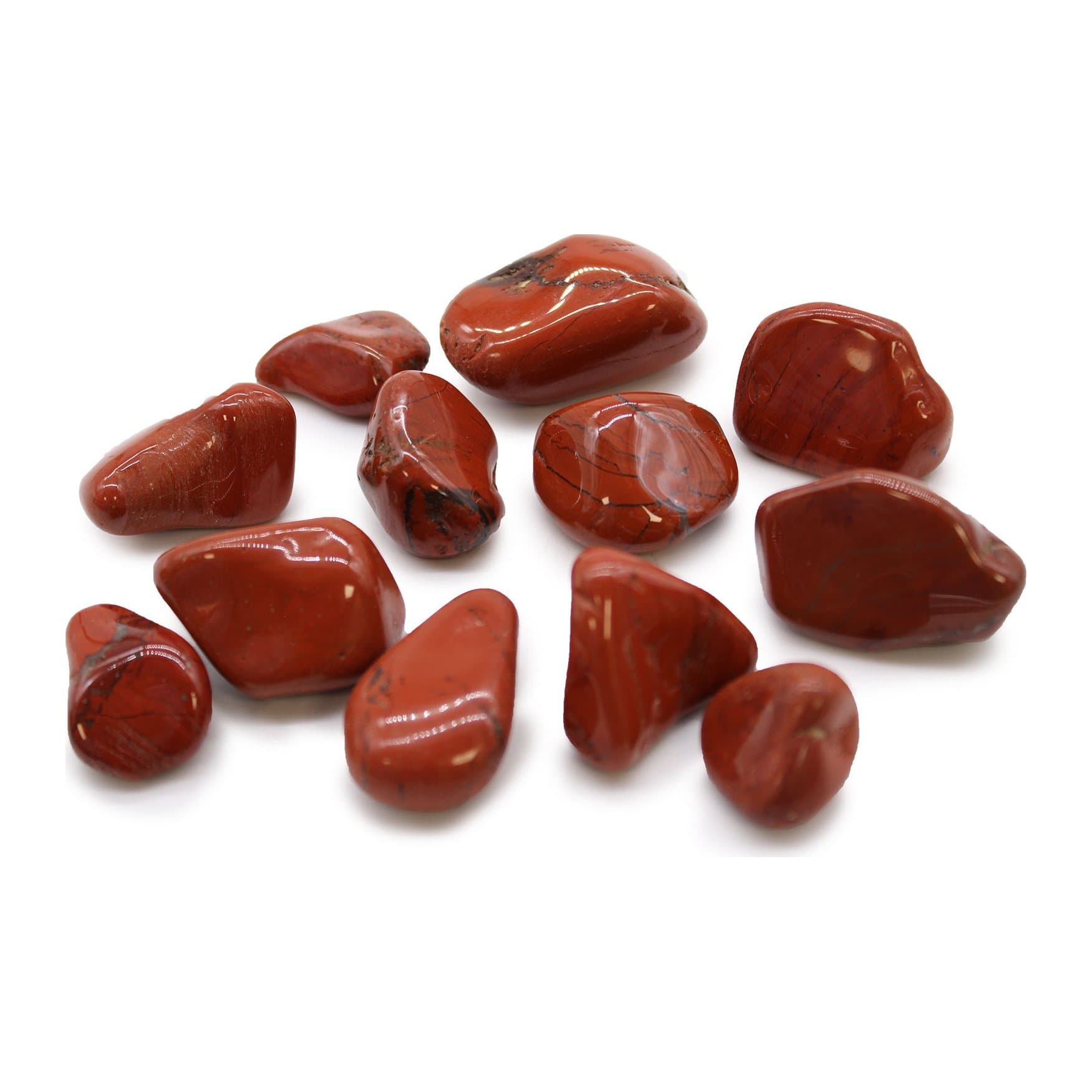 Red jasper tumble stones in warm red with colourful streaks