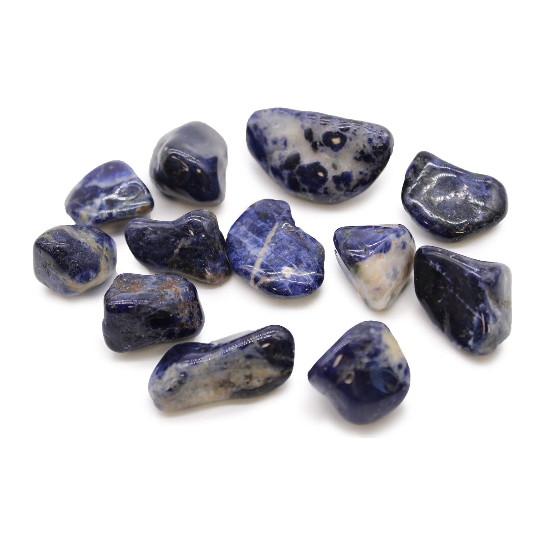 Pure blue sodalite tumble stones with subtle white veins