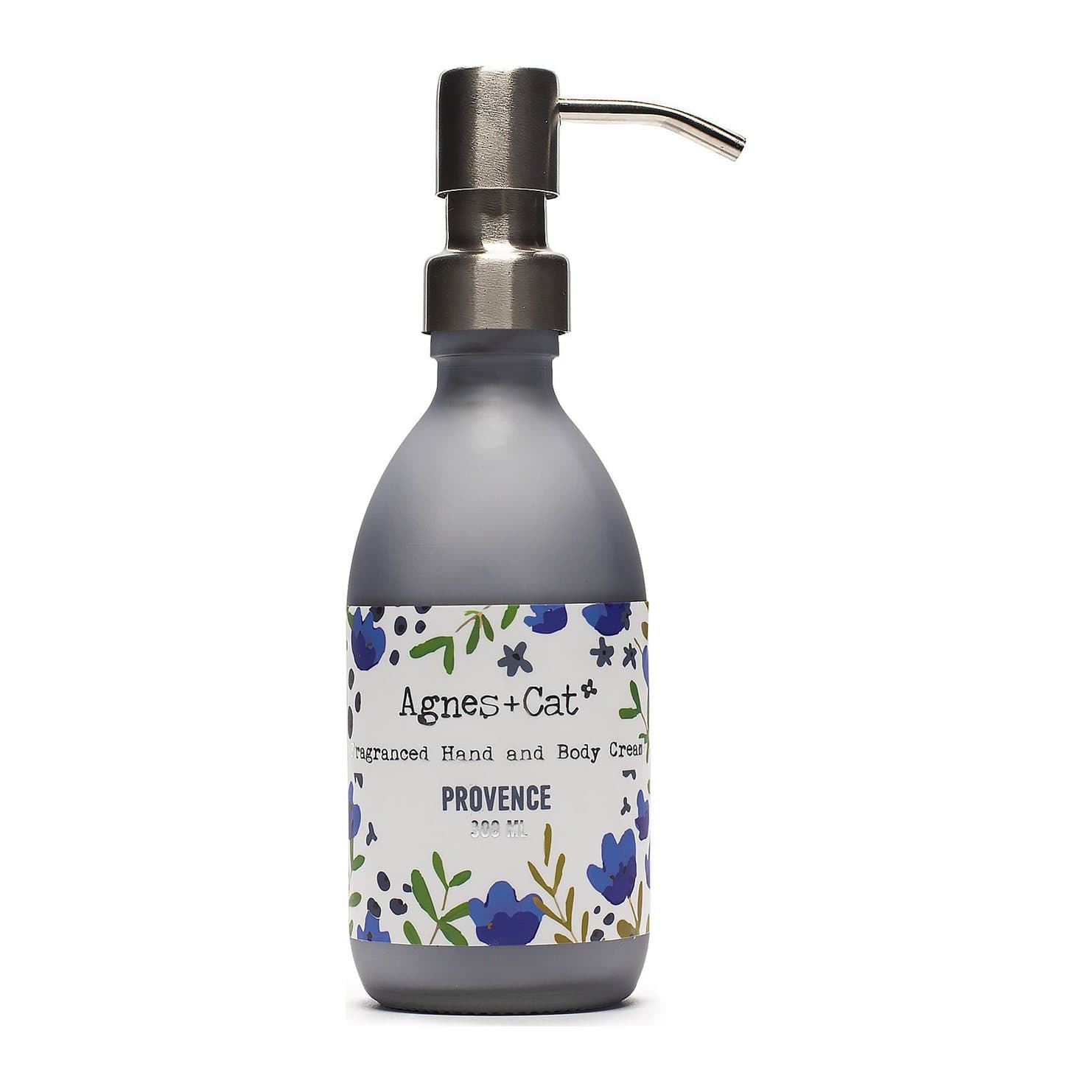 Provence hand and body cream in frosted grey glass bottle