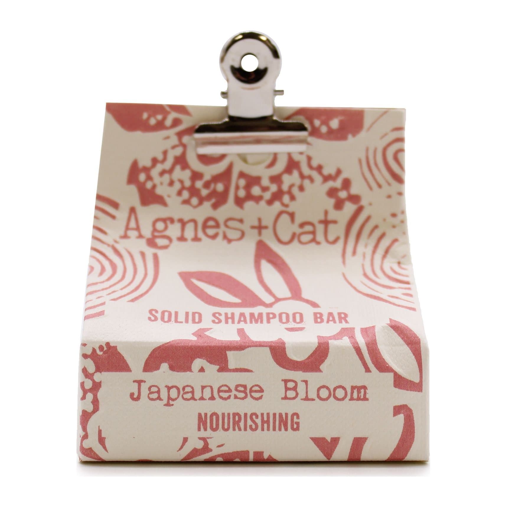 Japanese Bloom solid shampoo bar in embossed packaging