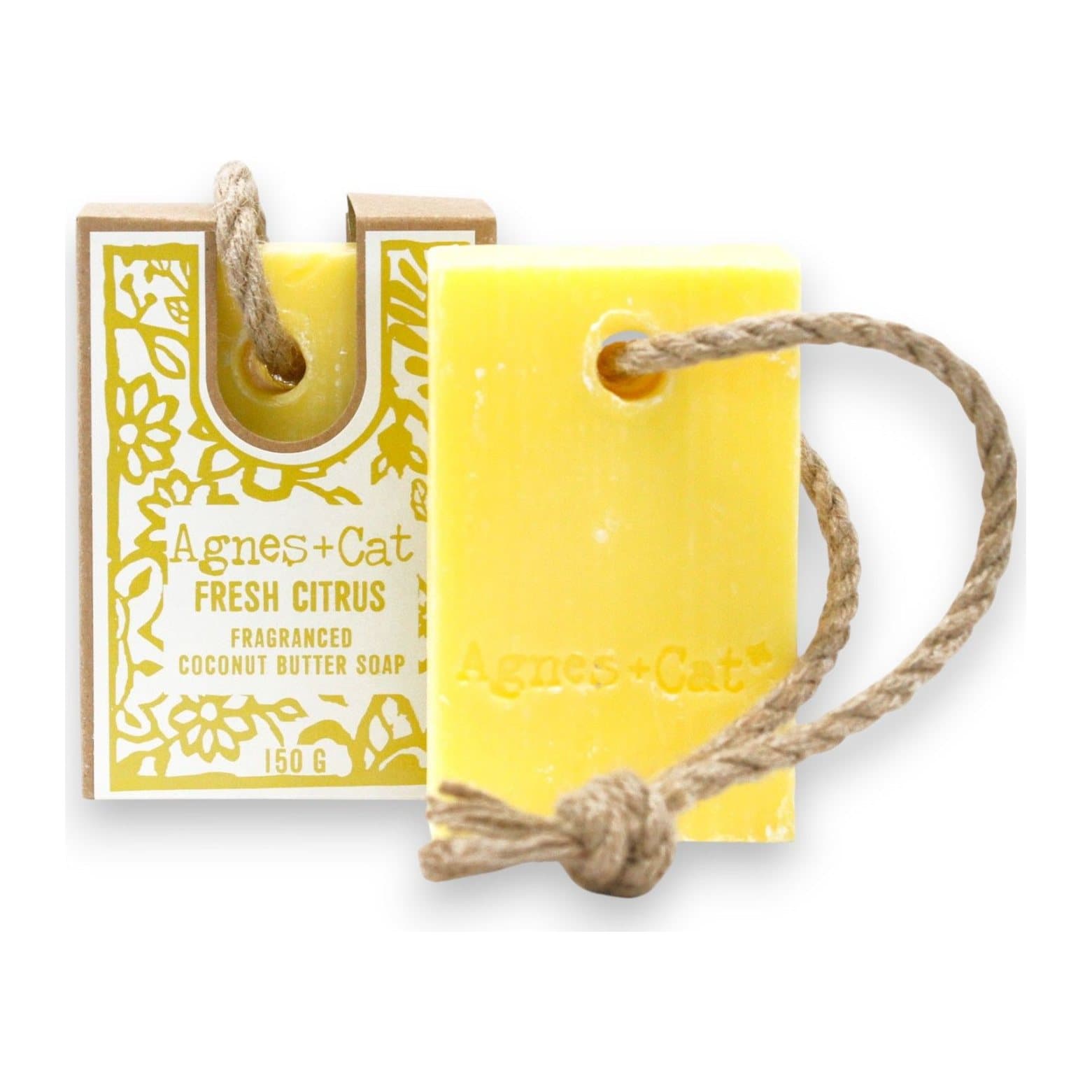 Agnes + Cat Fresh Citrus soap on a rope