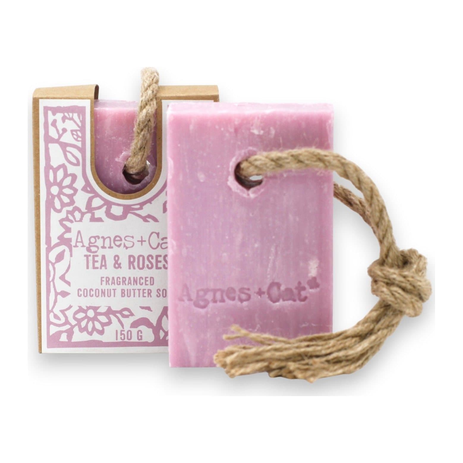 Agnes + Cat Tea & Roses soap on a rope