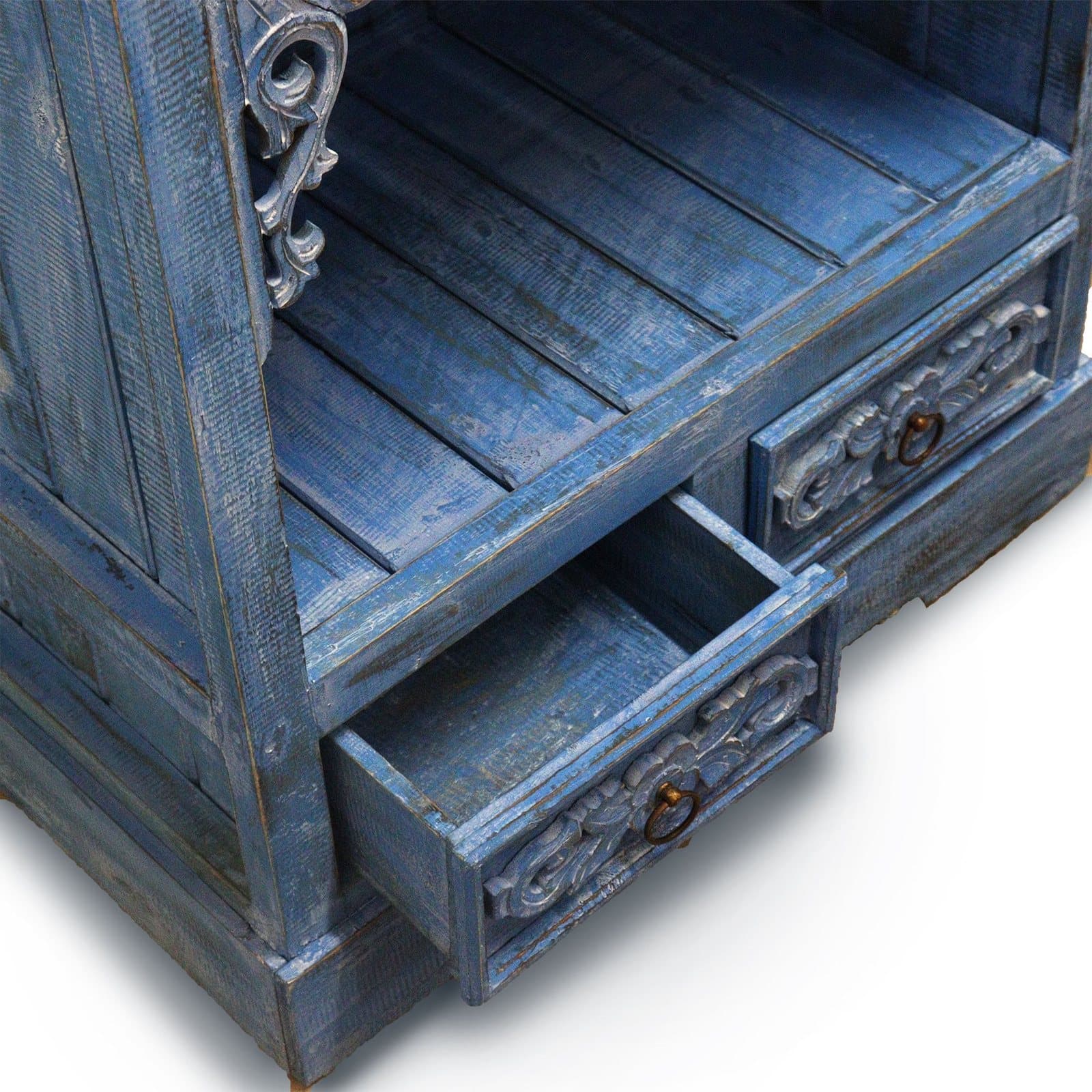 Tall bluewash albasia wood bathroom cabinet with a drawer