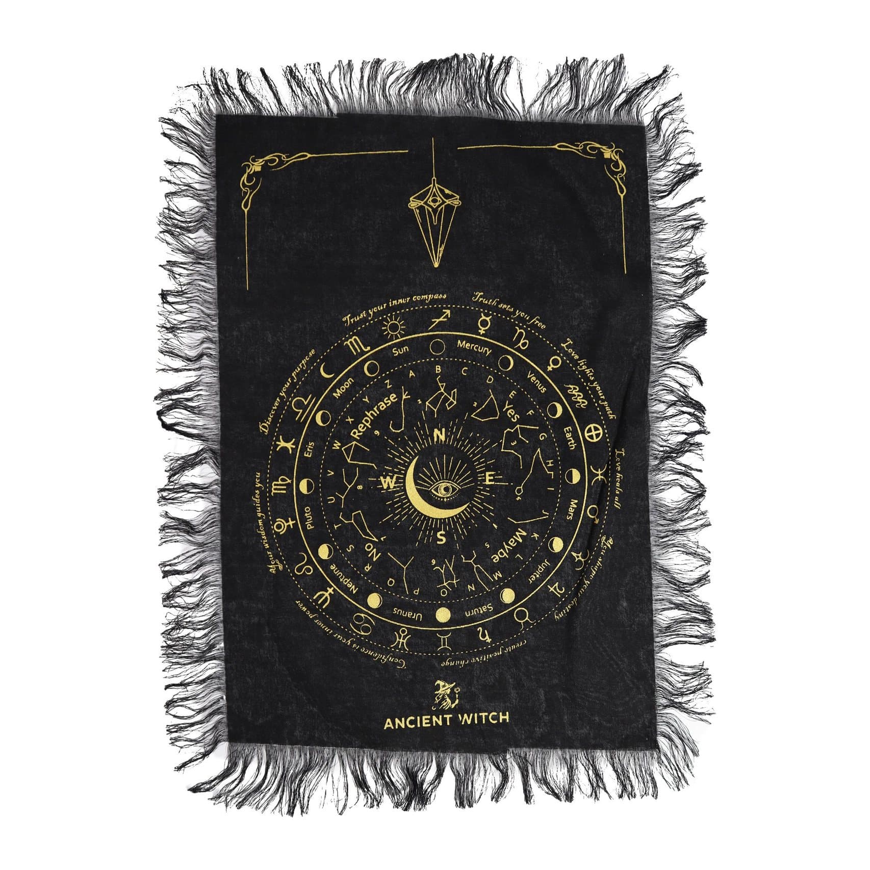 Pendulum divination cloth with the All Seeing Eye and zodiac symbols