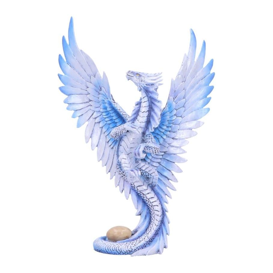 Anne Stokes adult Silver Dragon figurine wrapped around her egg