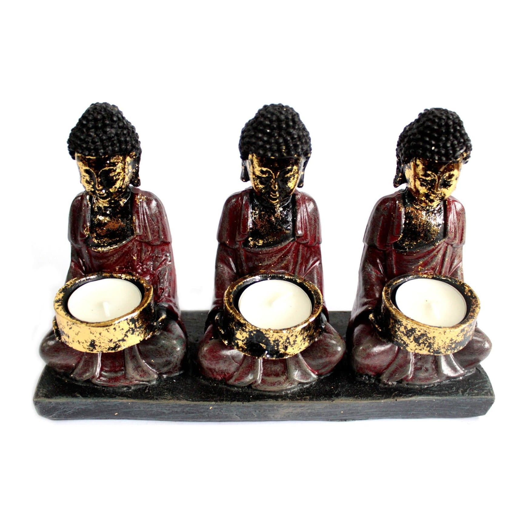 Antique Buddha Three Devotees resin candle holder
