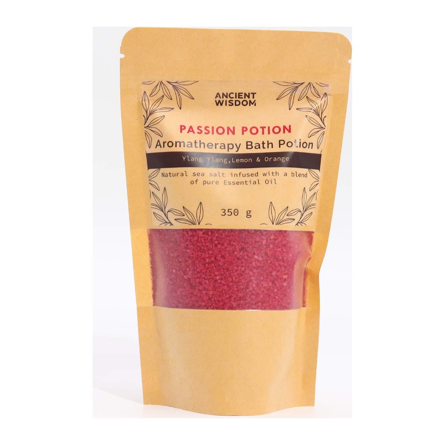 Two Passion aromatherapy bath potion bags in kraft packaging