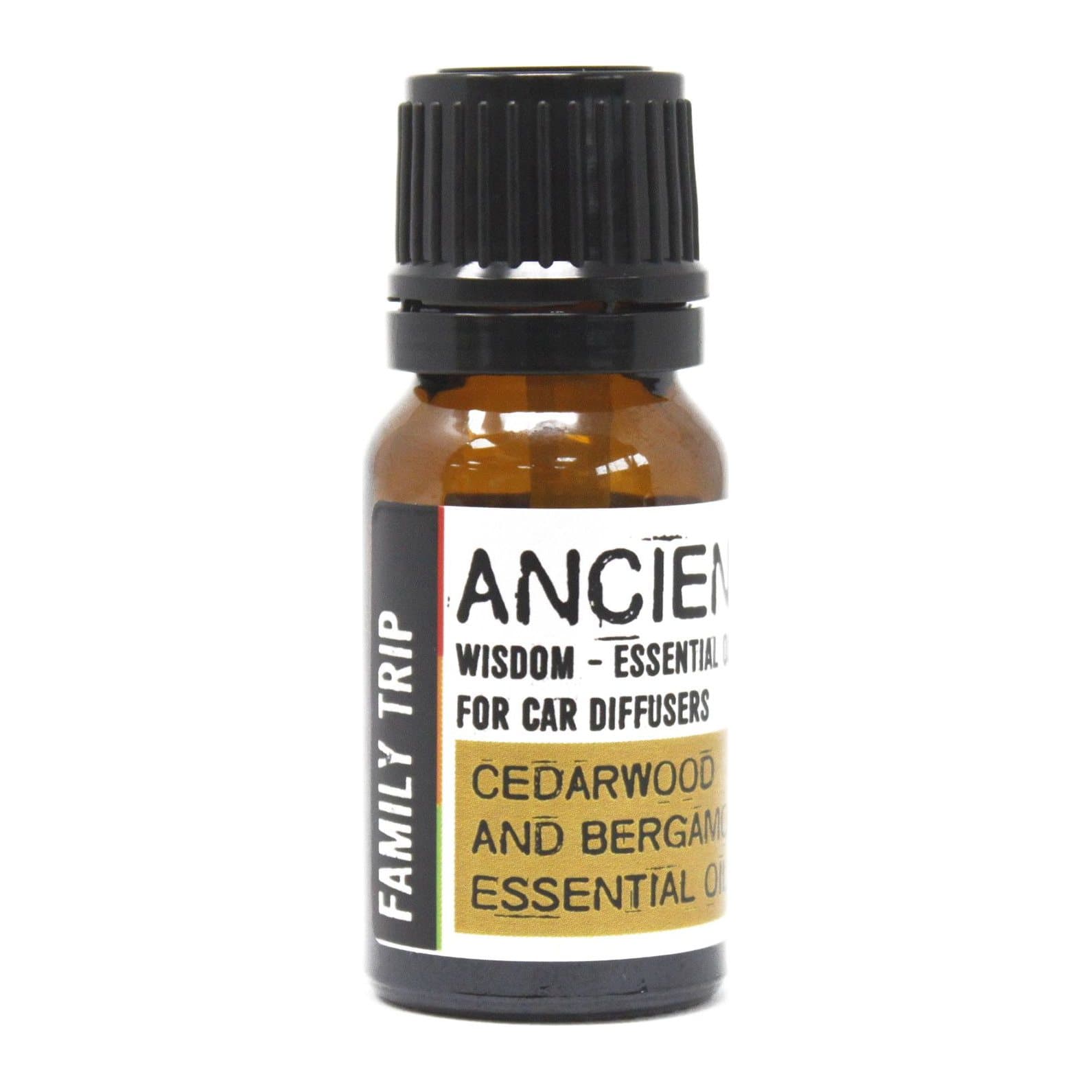 Amber bottle of aromatherapy car blend with dropper cap