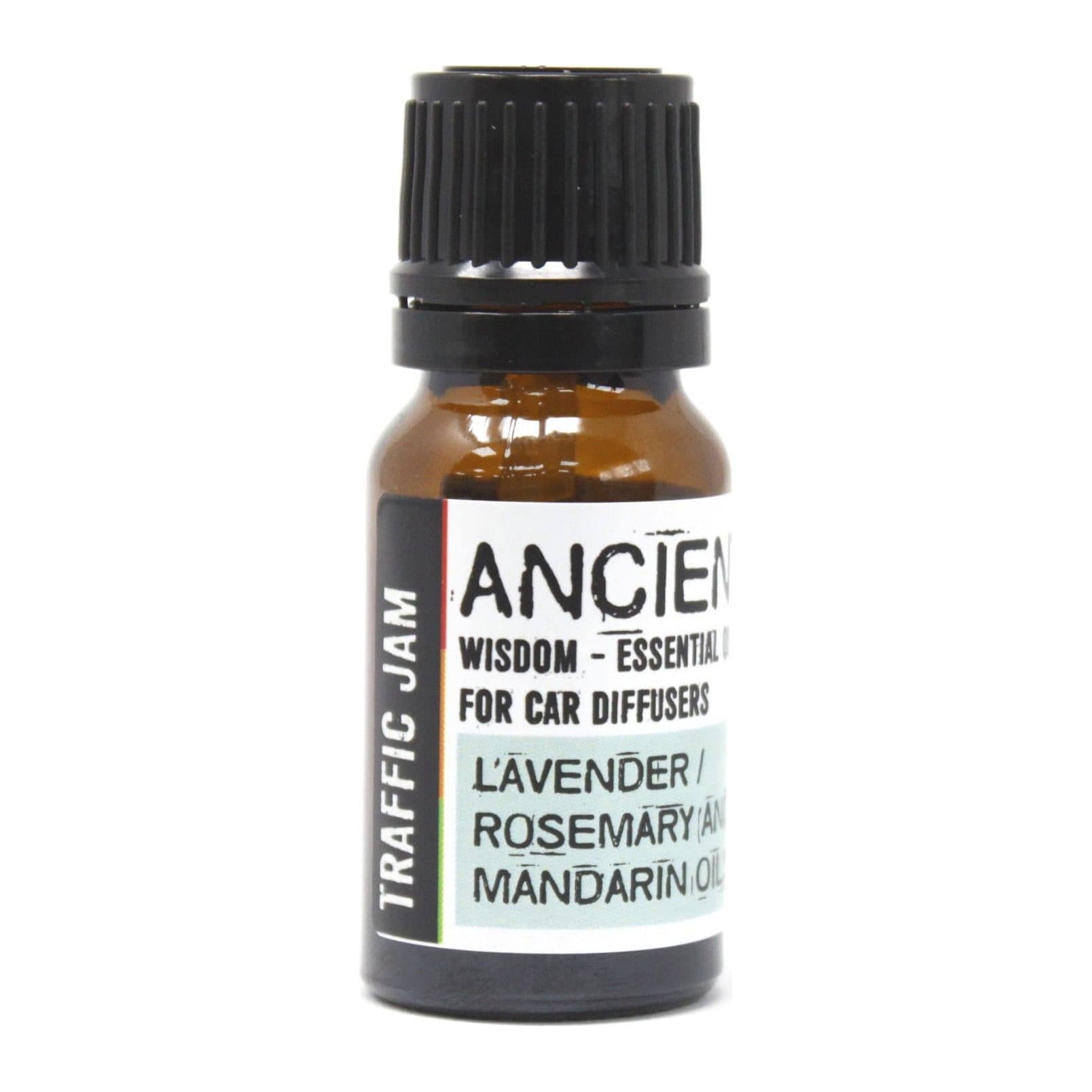 Two amber bottles of Traffic Jam car aromatherapy oil with dropper caps