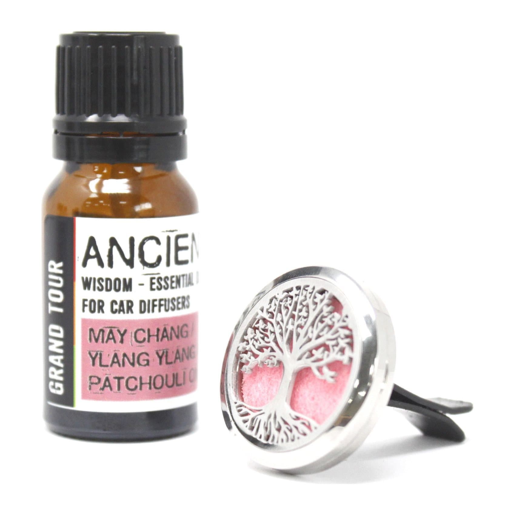 Two amber bottles of aromatherapy car blend with dropper caps