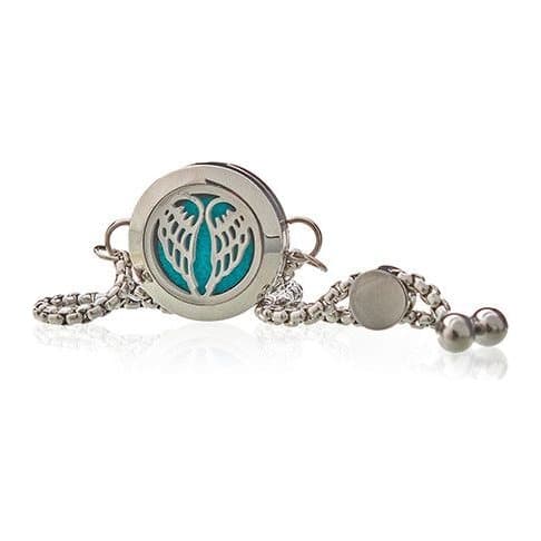 Stainless steel angel wings chain bracelet with an oil locket