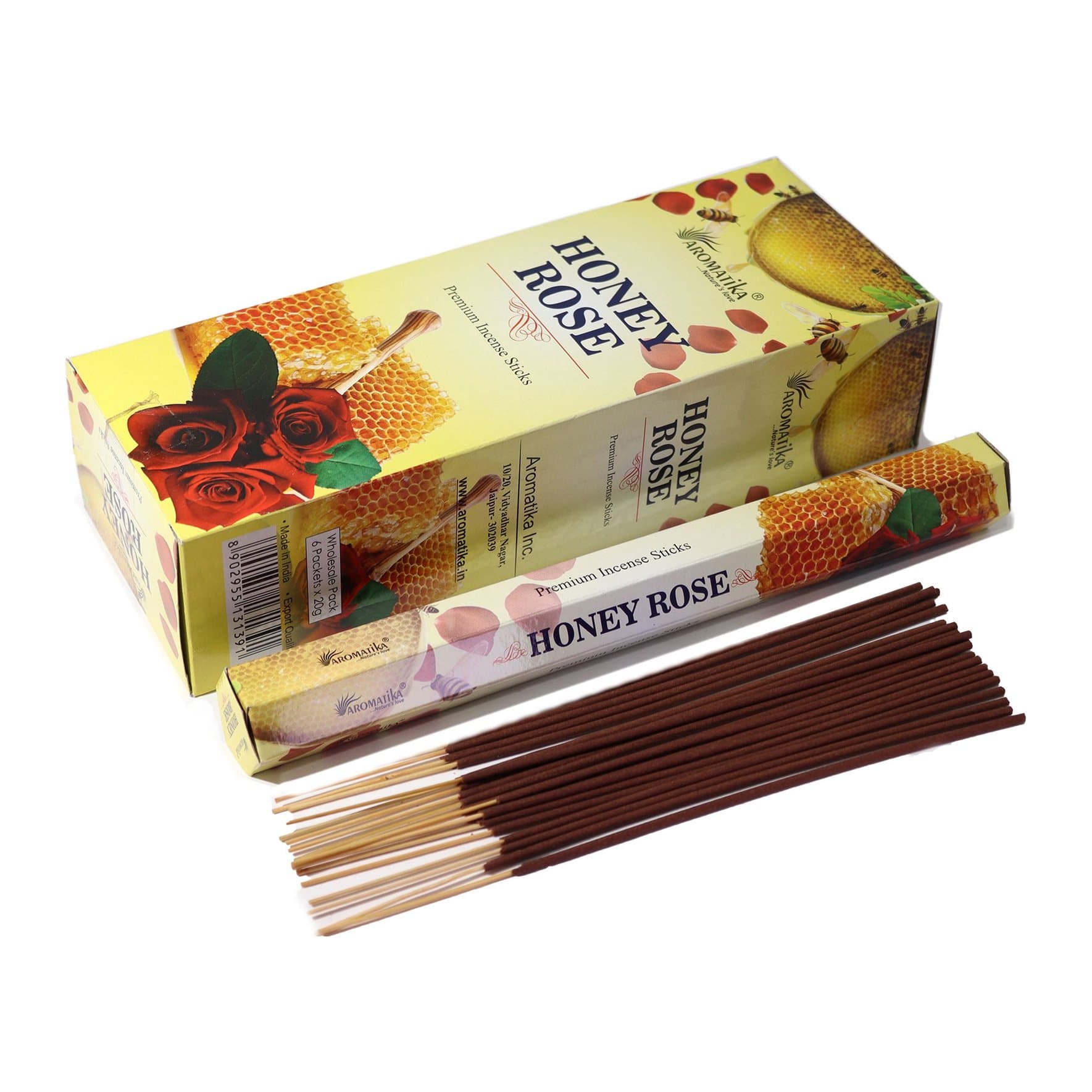 Aromatika charcoal-free hex incense sticks in honey rose, pack of 2