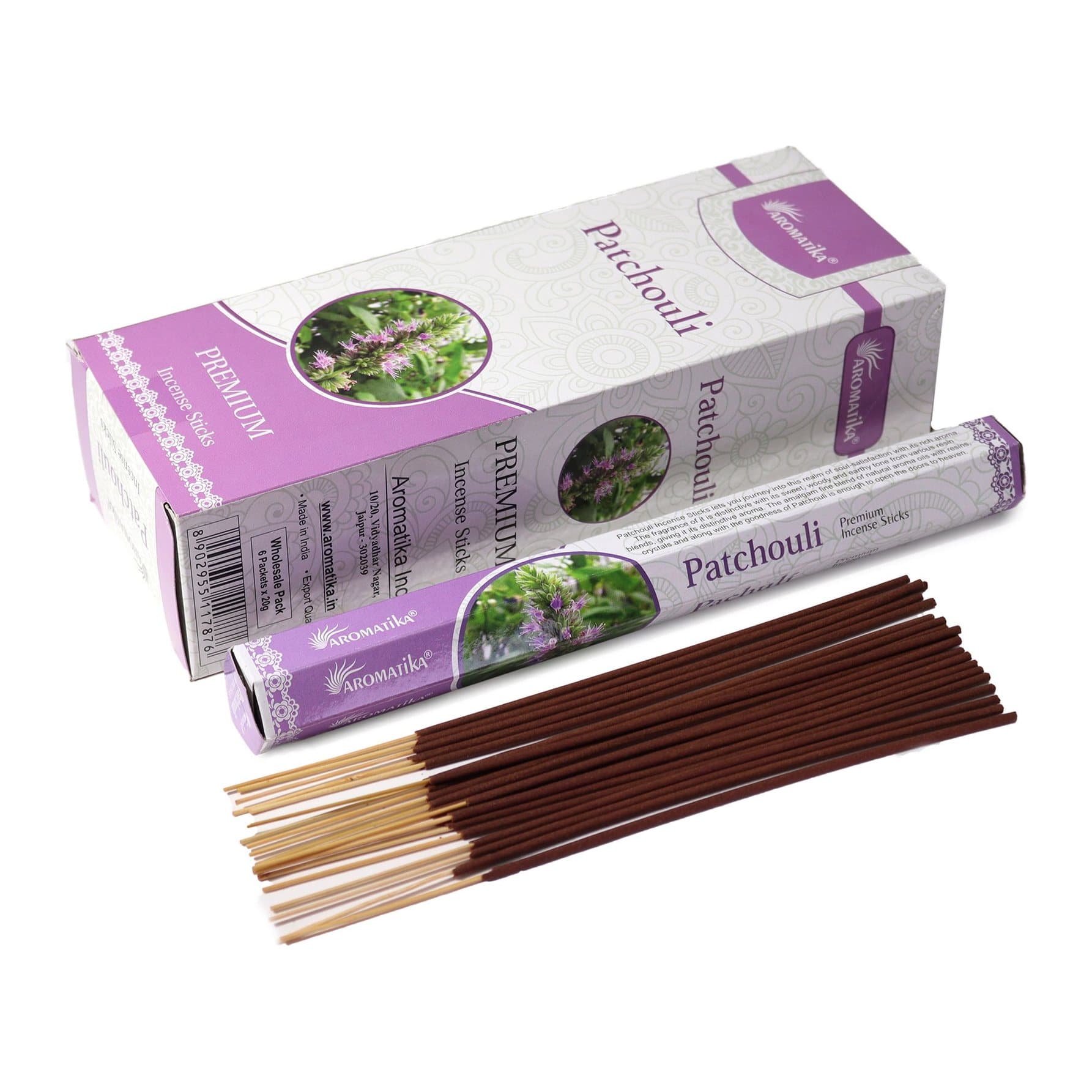 Charcoal-free patchouli hex incense sticks, pack of 2