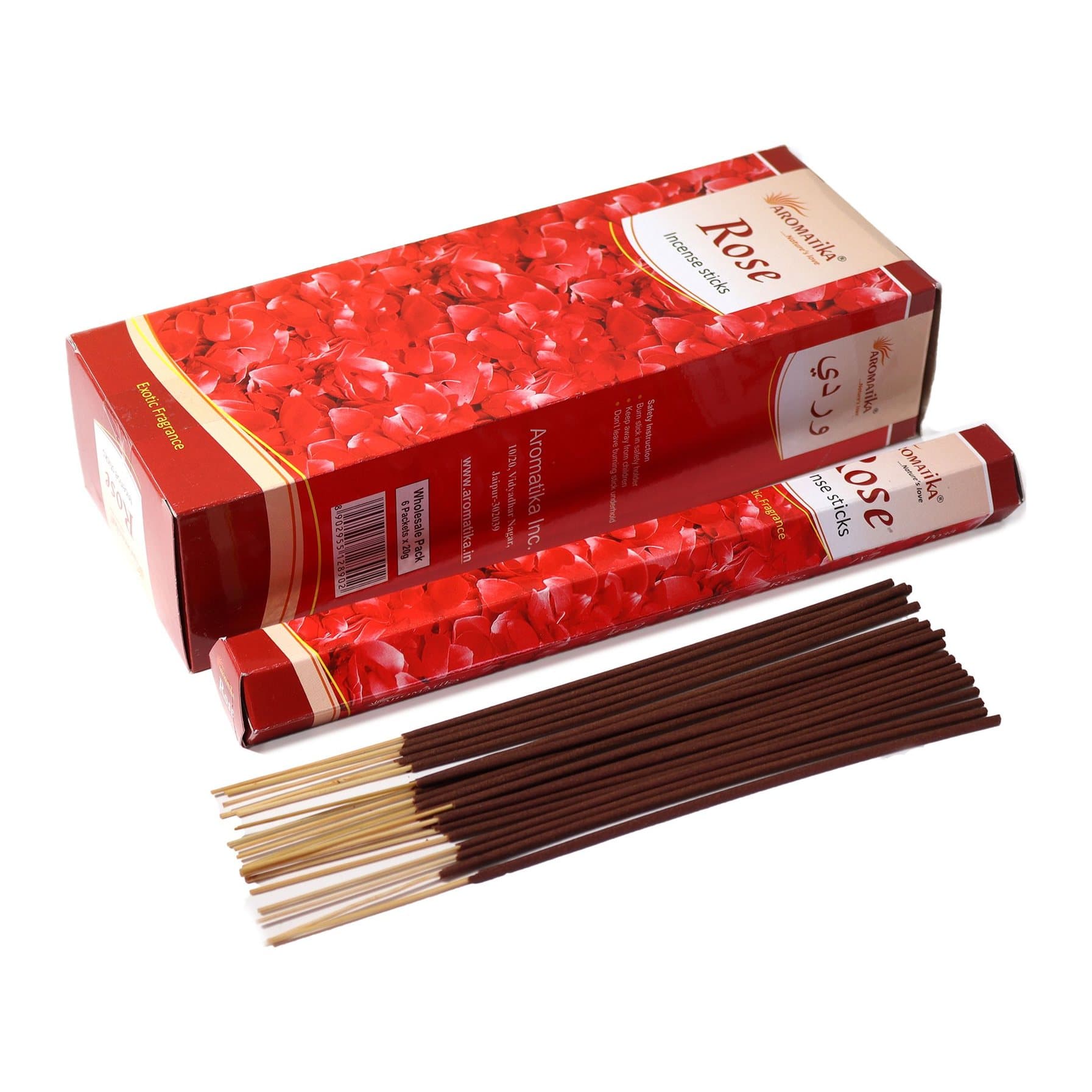 Two packs of Aromatika rose incense sticks, charcoal-free