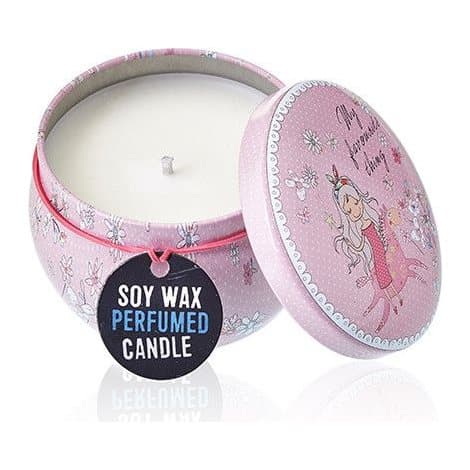 Two Parma Violet art printed tin candles in assorted Friendly Messages designs