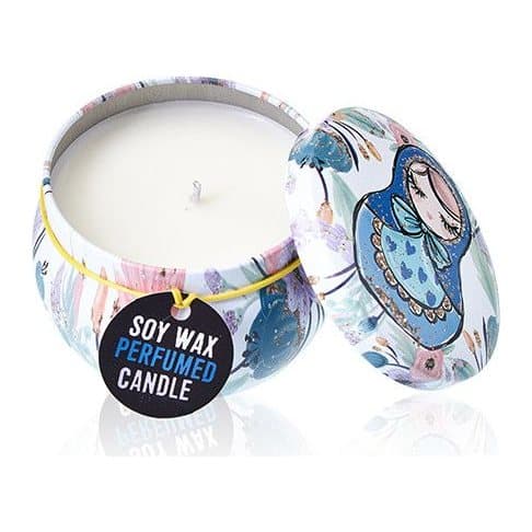 Russian dolls art tin candle, Dolly Blue design, pack of 2
